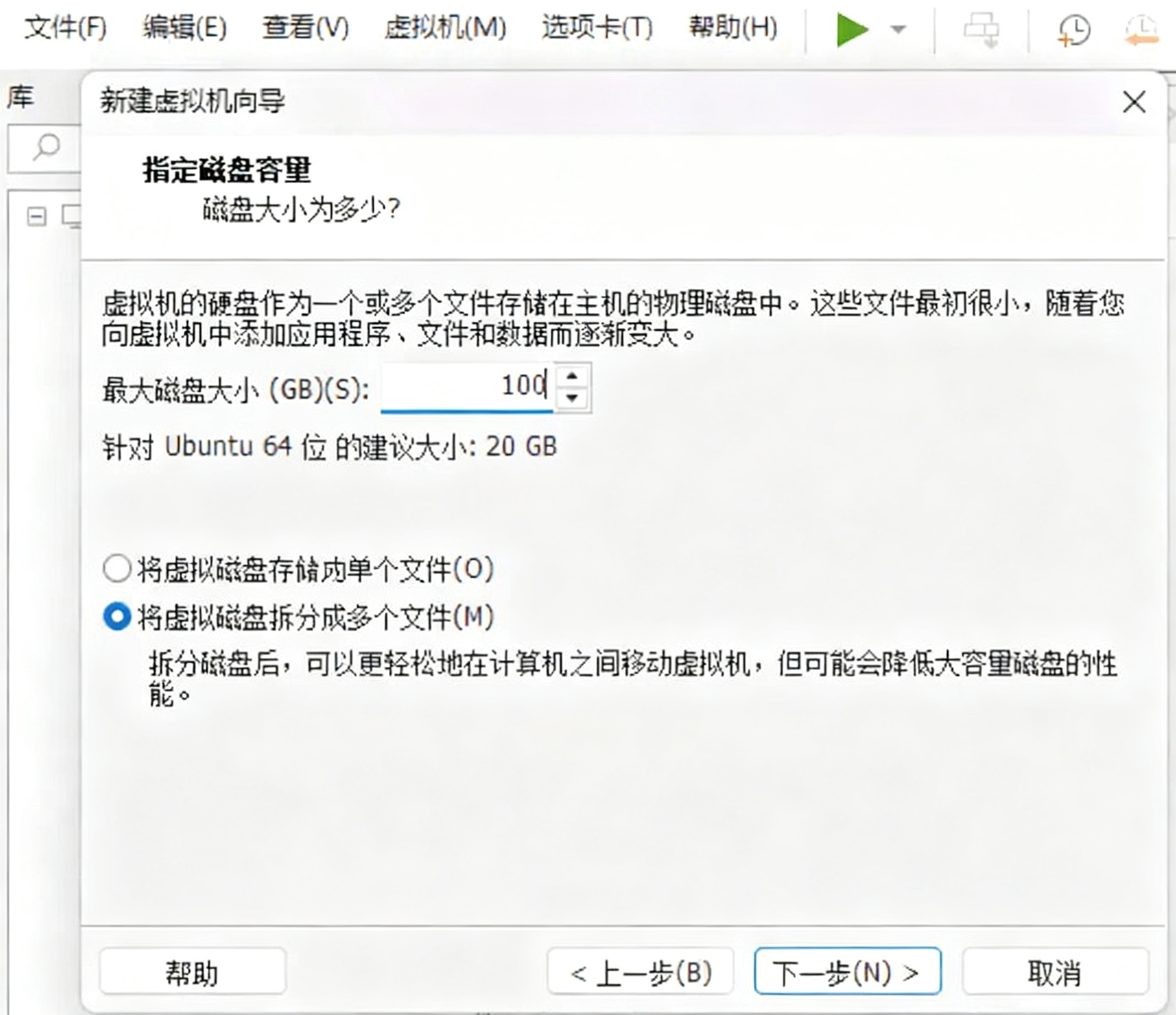 设置磁盘大小界面